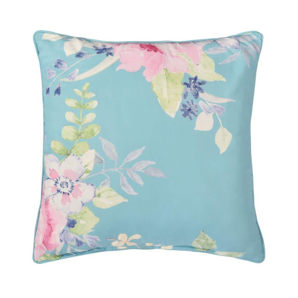 Aqua Floral Bouquet 18" Square Microfiber Throw Pillow