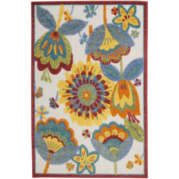 Yellow, Ivory 3 ft. x 4 ft. Woven Polypropylene Indoor/Outdoor Area Rug