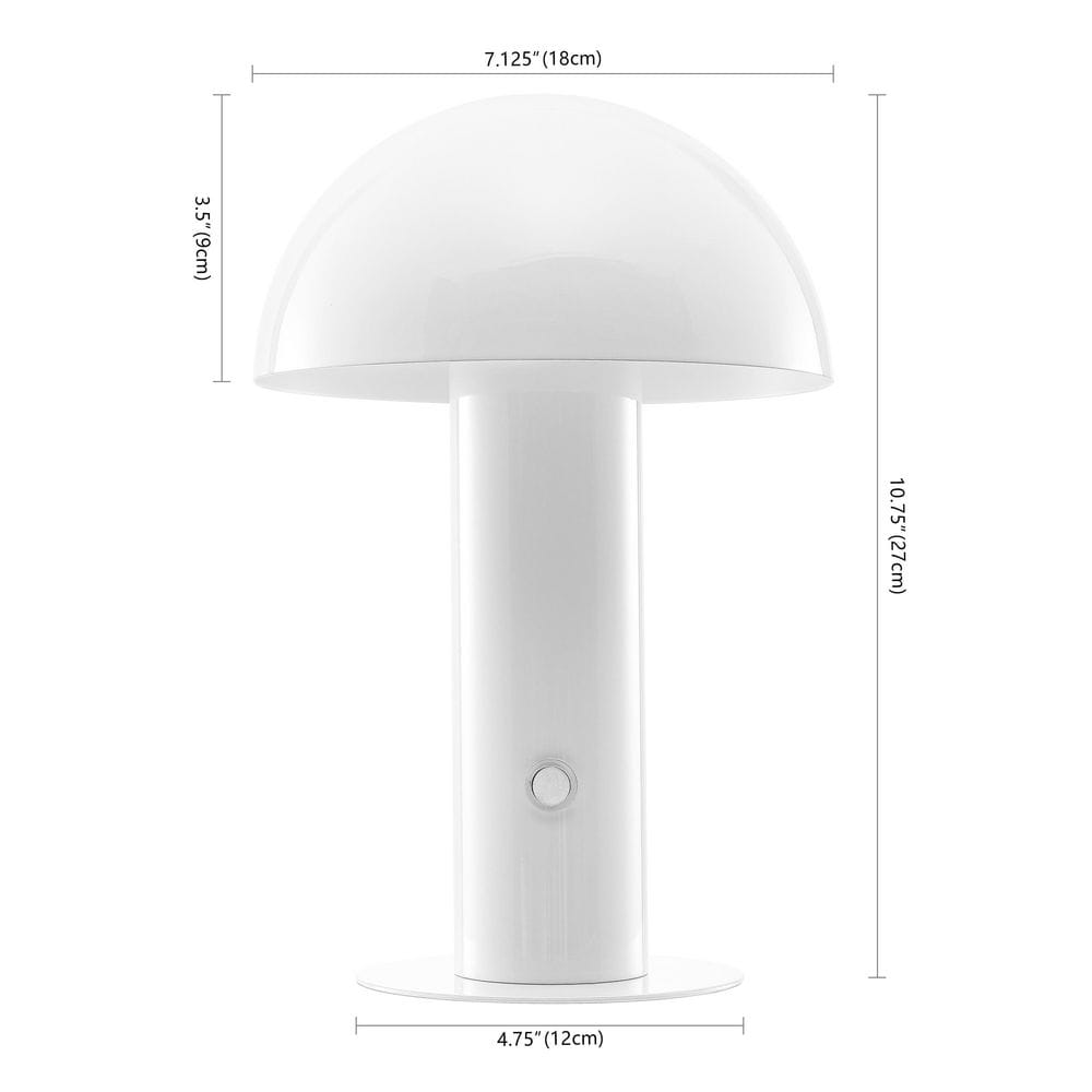 White Cordless Iron LED Mushroom Table Lamp