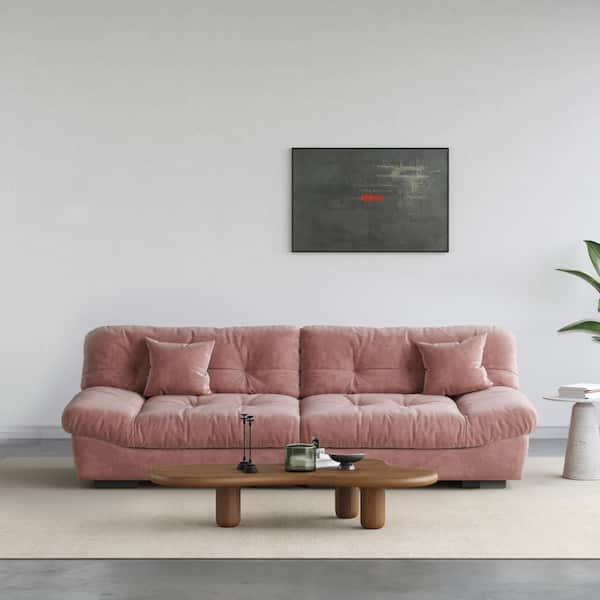 105 in. Square Arm Frosted Velvet Tufted 3-Seater Modern Rectangle Sofa in Pink