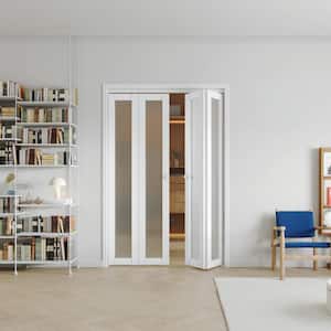 60 in x 80 in (Double Doors) Frosted glass Single Glass Panel Bi-Fold Doors, Multifold Interior Doors with Hardware Kits