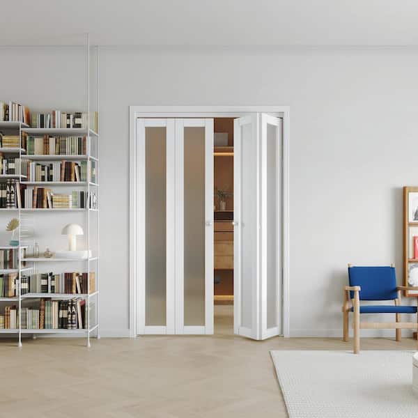 TENONER 60 in x 80 in (Double Doors) Frosted glass Single Glass Panel Bi-Fold Doors, Multifold Interior Doors with Hardware Kits