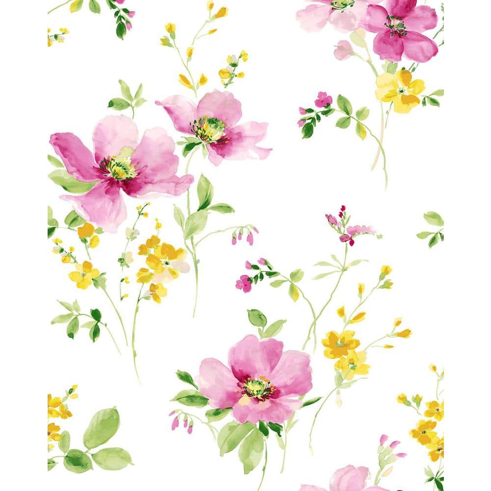 30.75 sq. ft. Cerise Pink and Marigold Watercolor Windflower Vinyl Peel and