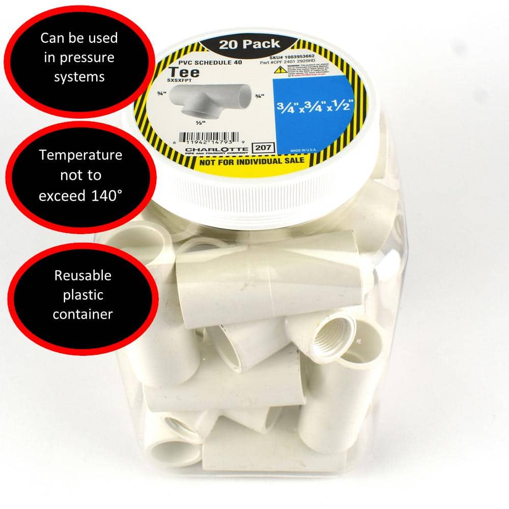 3/4 in. x 3/4 in. x 1/2 in. PVC Tee Pro Pack (20-Pack) price history on PriceWatchPro