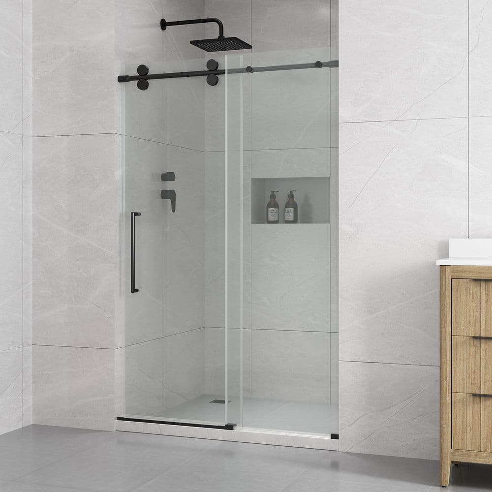 Reva 47 3/16 in. - 48 in. W x 74 in. H Alcove Sliding Frameless Shower Door in Black Finish price history on PriceWatchPro