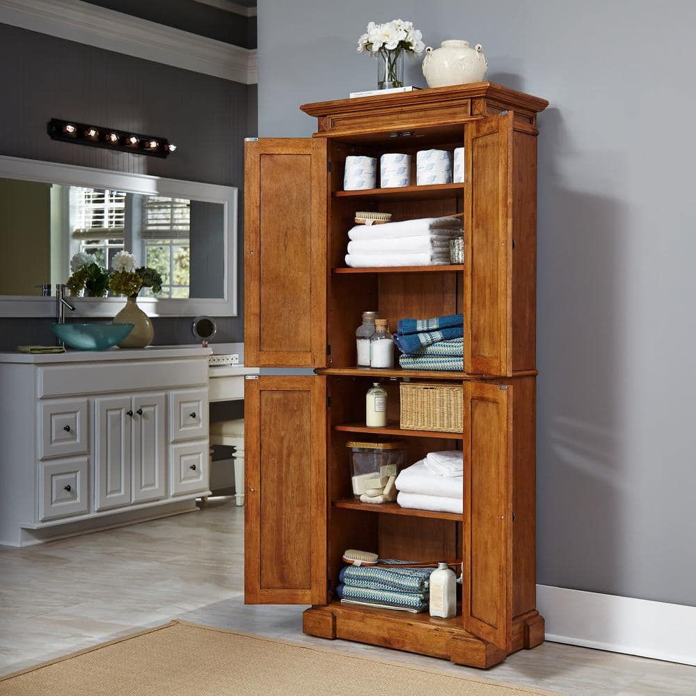 Vintage Distressed Oak Pantry Cabinet with Adjustable Shelves 72" High