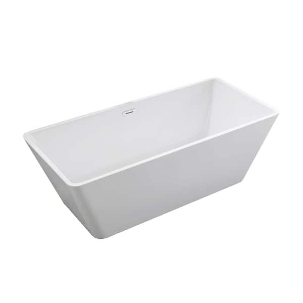 Rieti 66.9 in. x 31.1 in. Acrylic Flatbottom Freestanding Soaking Bathtub with Center Drain in Glossy White