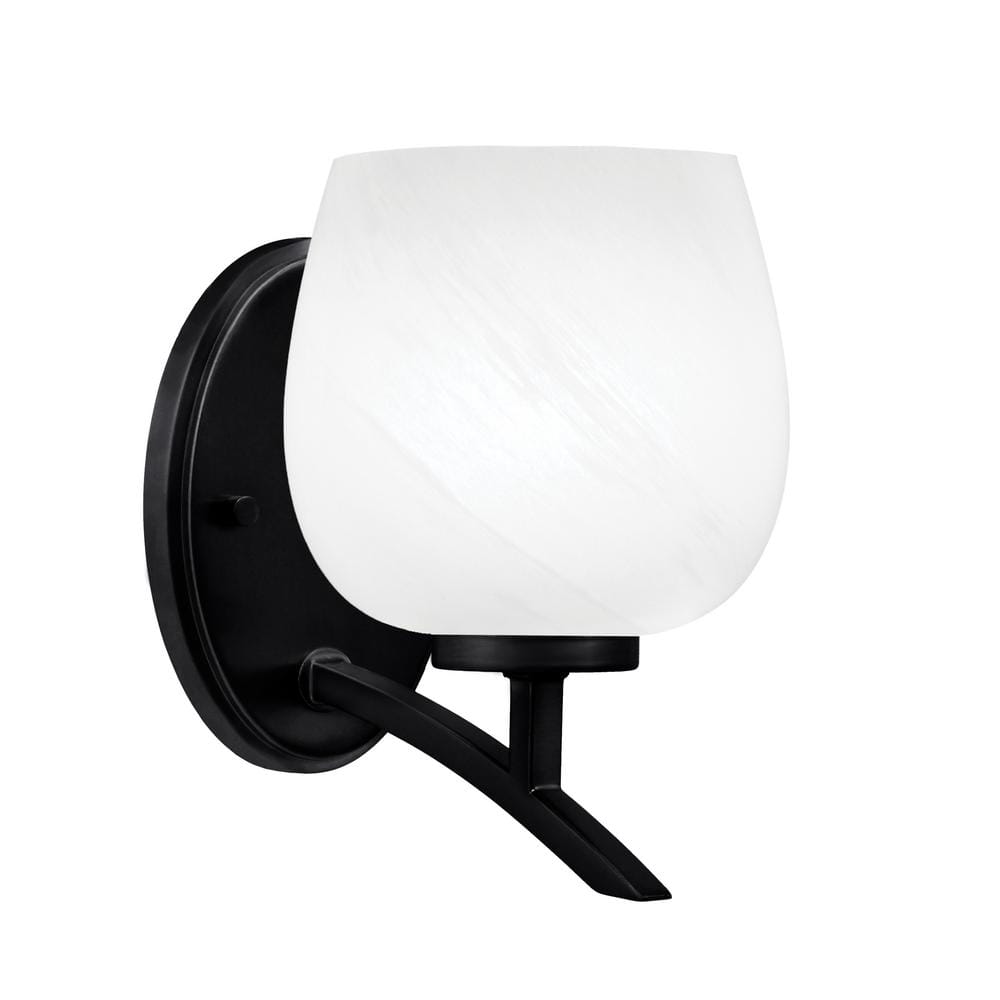 Siena 6 in. 1-Light Matte Black Sconce with White Marble Glass Shade No Bul