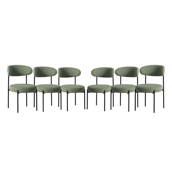WESTINFURNITURE Bayville Modern Sherpa Upholstered Metal Frame Side Dining Chair (Set of 6) in Ice Green