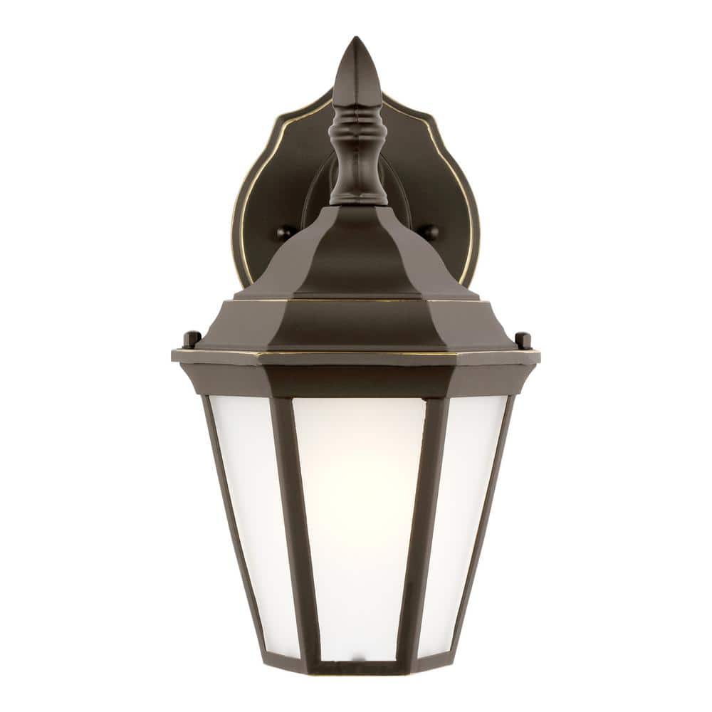 Bakersville Small 6.5 in. 1-Light Antique Bronze Traditional Outdoor Wall Lantern Sconce with Satin Glass and LED Bulb price history on PriceWatchPro
