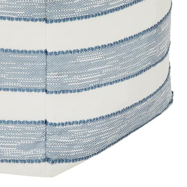 Hampton Bay 18 in. x 18 in. x 18 in. White and Blue Square Outdoor Pouf  with Tassel ZZ-PF-003 - The Home Depot