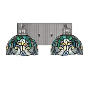 Albany 15.75 in. 2-Light Brushed Nickel Vanity Light with Turquoise Cypress Art Glass Shades