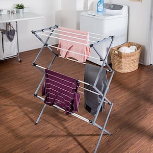 29 in. W x 42.1 in. H Gray/White Steel Collapsible Clothes Drying Rack