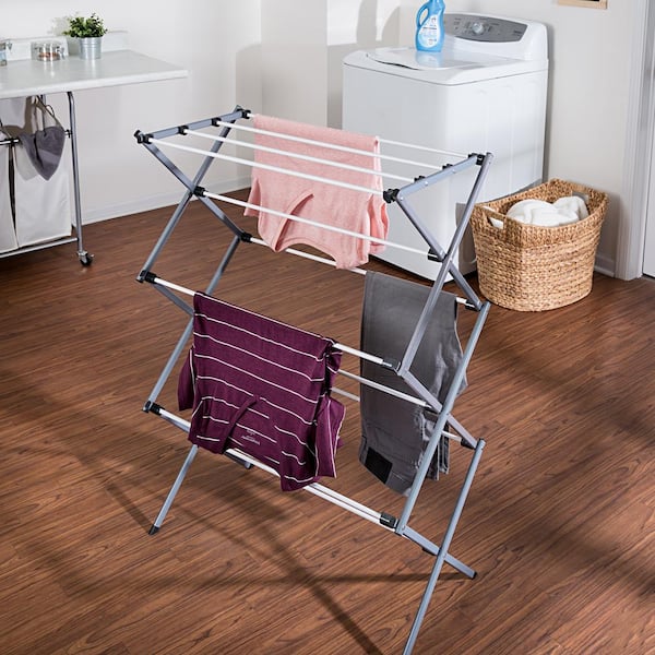29 in. W x 42.1 in. H Gray/White Steel Collapsible Clothes Drying Rack