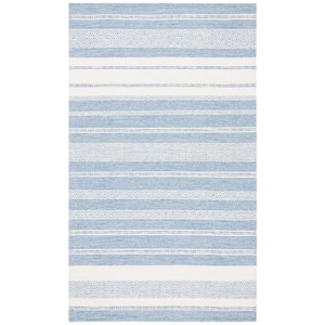 Striped Kilim Ivory Blue 3 ft. x 5 ft. Chevron Striped Area Rug