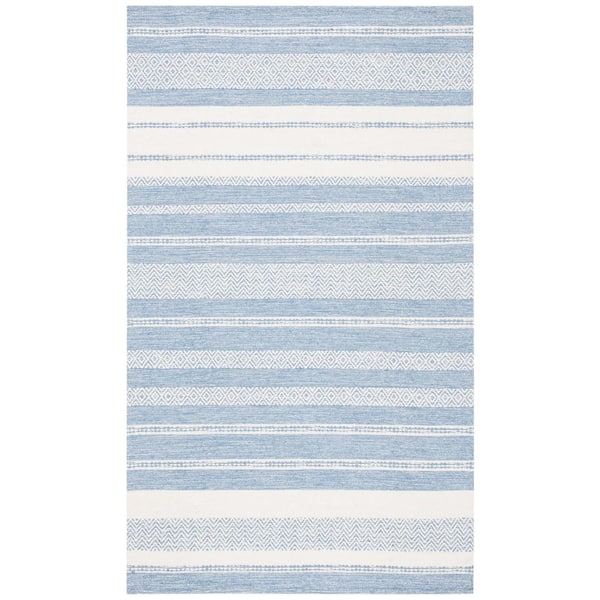 SAFAVIEH Striped Kilim Ivory Blue 3 ft. x 5 ft. Chevron Striped Area Rug