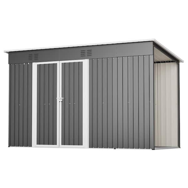 10 ft. W x 4 ft. D Outdoor Metal Storage Shed and Firewood Shed with Lockable Door and Floor Frame (40 sq. ft. )