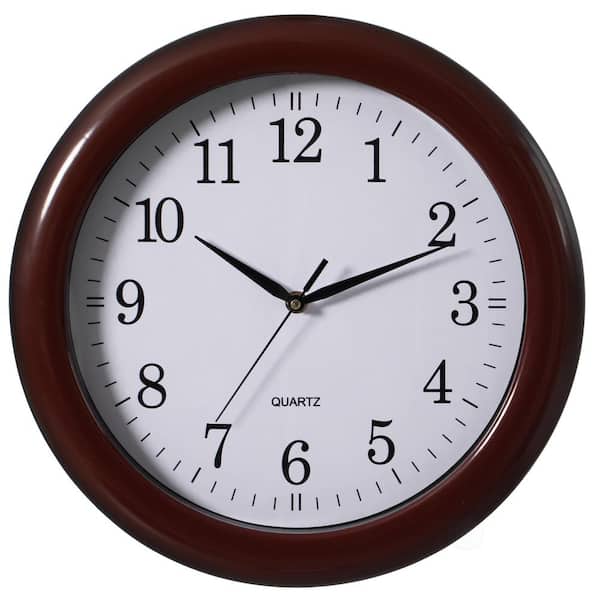 Decorative Classic Brown Round Wall Clock For Living Room, Kitchen, Dining Room, Plastic