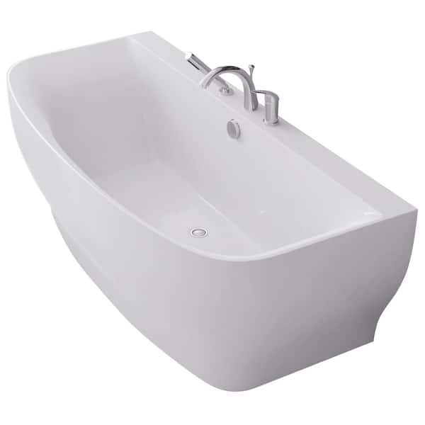 ANZZI Bank 65 in. L x 31 in. W Acrylic Flatbottom Non-Whirlpool Bathtub with Deck Mounted Faucet in White