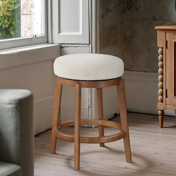 Paulson 26.5 in. H Brown Finish Solid Wood Swivel Counter Height Stool with Boucle Upholstered Seat