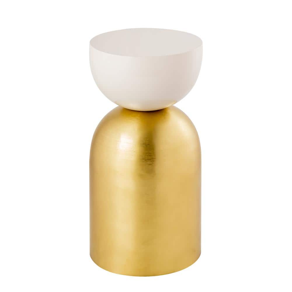Gold and Ivory Round Iron Side Table, 12 x 24.75 in.