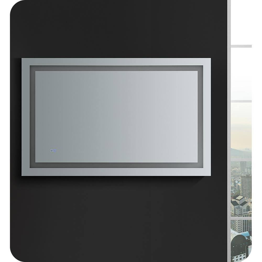 Sleek 48"x30" Transitional Frameless Vanity Mirror with LED & Defogger