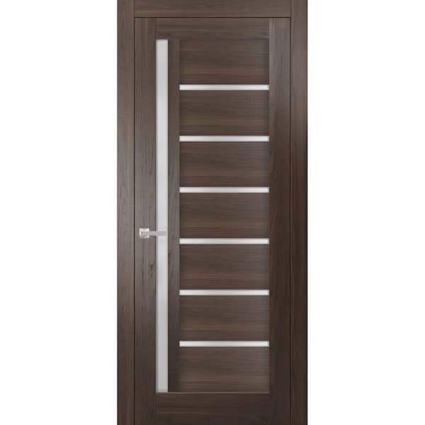 Sartodoors 36 in. x 96 in. 1 Panel Chocolate Ash Finished MDF Sliding Door with Hardware