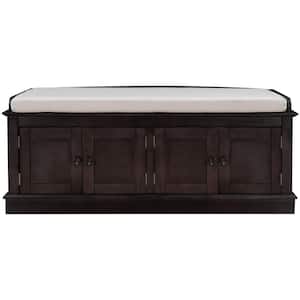 Viven 17.4 in. H x 42.70 in. W Espresso Wood 4-Door Shoe Storage Bench with Removable Cushion