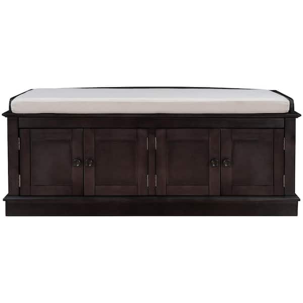 Utopia 4niture Viven 17.4 in. H x 42.70 in. W Espresso Wood 4-Door Shoe Storage Bench with Removable Cushion