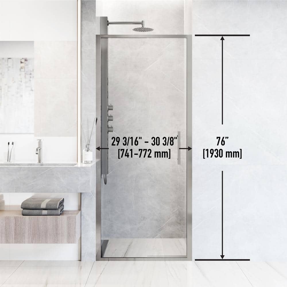 Astoria 30" x 76" Chrome Framed Pivot Shower Door with Clear Glass