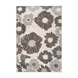 Palermo Gray 7 ft. 10 in. x 10 ft. Modern Floral Flowers Indoor/Outdoor Area Rug