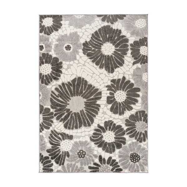 World Rug Gallery Palermo Gray 7 ft. 10 in. x 10 ft. Modern Floral Flowers Indoor/Outdoor Area Rug