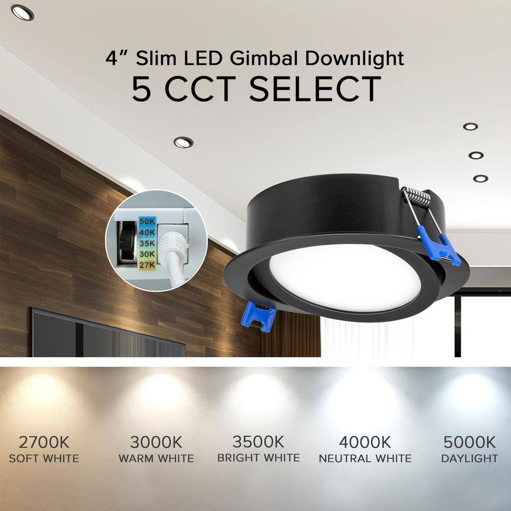 Black Aluminum 4-Inch LED Gimbal Downlight with Adjustable Color Temperature