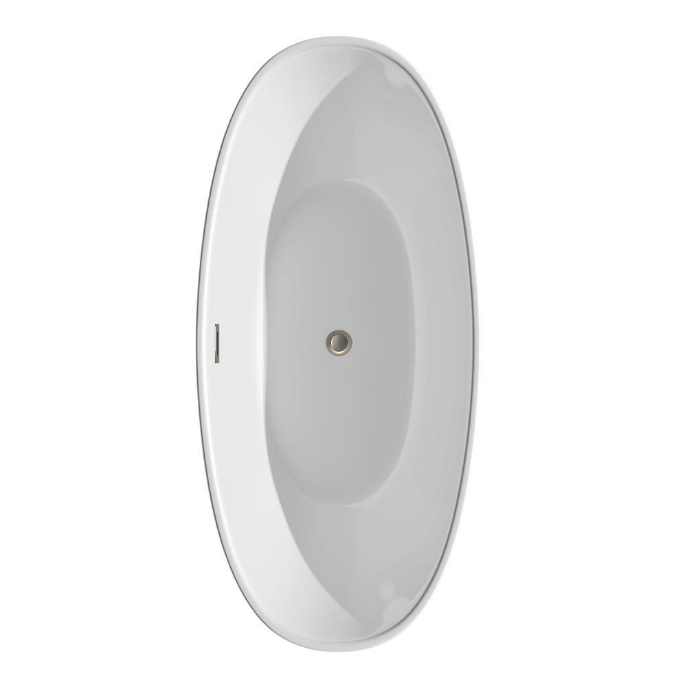 Dorrit 66" White Acrylic Freestanding Soaking Bathtub with Brushed Nickel Trim