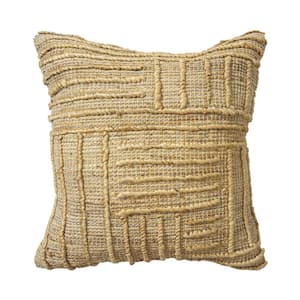 Boutique Tan Striped Textured Hand-Woven 22 in. x 22 in. Indoor  Throw Pillow