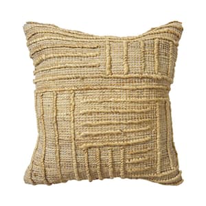 Boutique Tan Striped Textured Hand-Woven 22 in. x 22 in. Indoor Throw Pillow