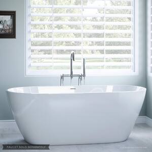 W-I-D-E Series Woodside 59 in. Acrylic Oval Freestanding Bathtub in White, with Drain