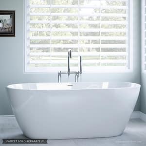 W-I-D-E Series Woodside 59 in. Acrylic Oval Freestanding Bathtub in White, with Drain
