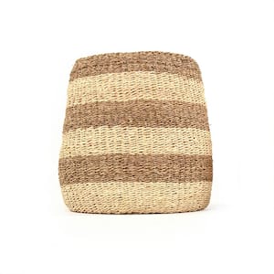 Concave Hand Woven Seagrass and Palm Leaf with Light and Dark Stripes Large Basket
