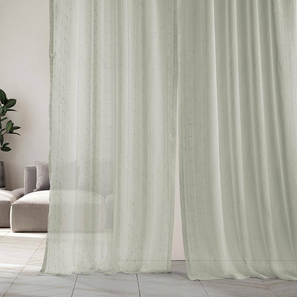 White Sheer Striped Faux Linen 108" Window Panel