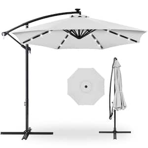 10 ft. Cantilever Solar LED Offset Patio Umbrella with Adjustable Tilt in Fog Gray