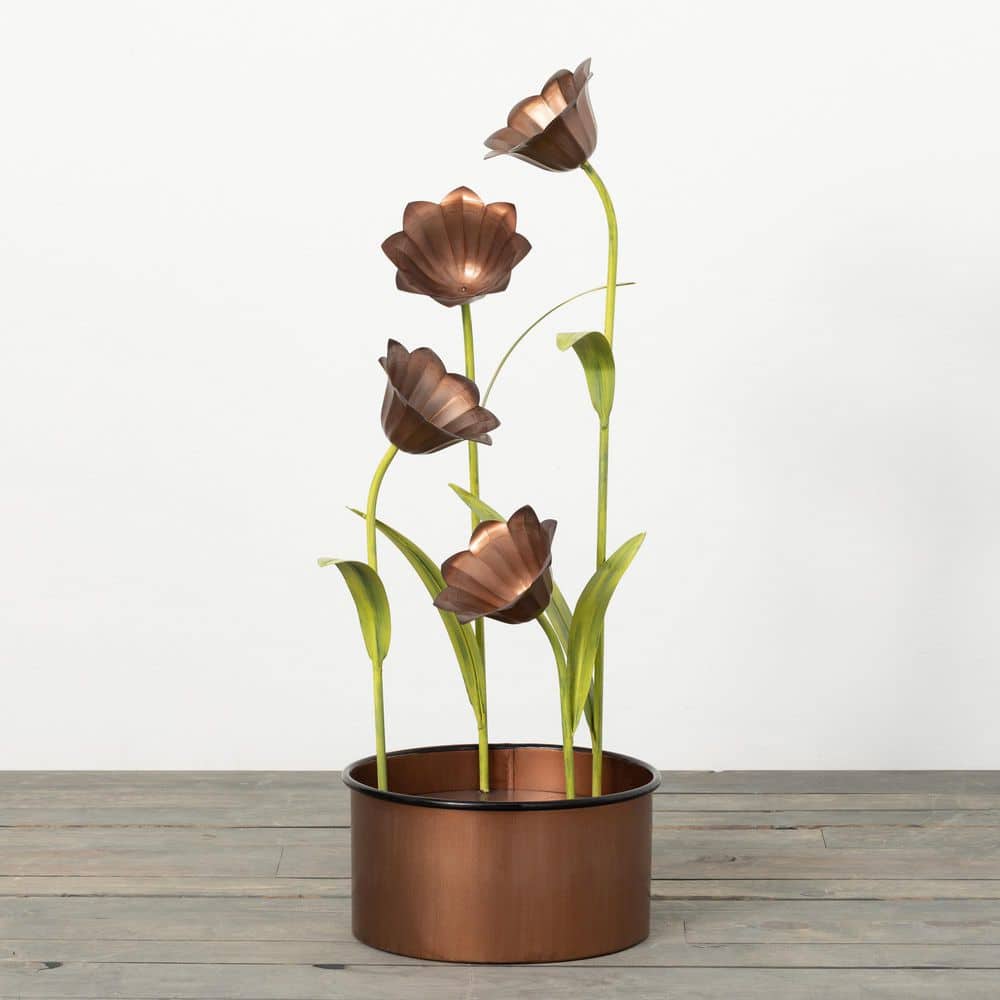 30" Copper and Green Metal Tulip Fountain