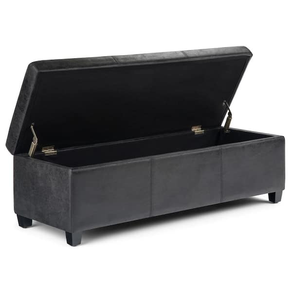 Simpli Home AXCF18-DBL Avalon Storage Ottoman Bench Distressed Black