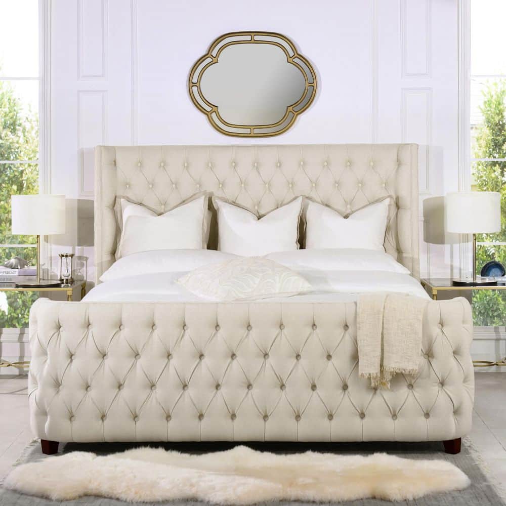 Brooklyn Light Beige Tufted Frame King Panel Bed with Headboard and Footboard Set price history on PriceWatchPro