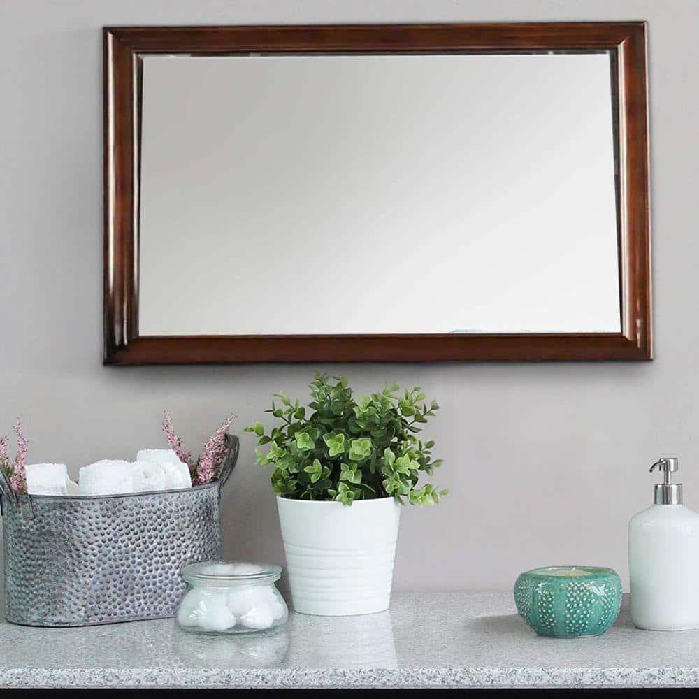 Oak Brown 44" Rectangular Wood Frame Dresser Mirror