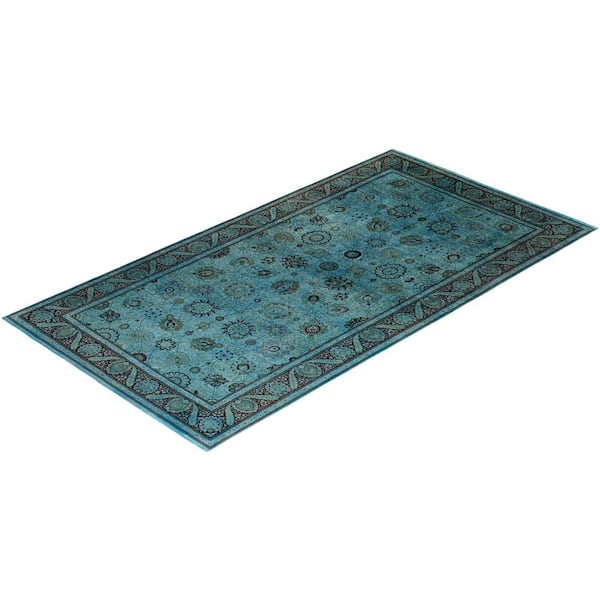 Overdyed Blue 10 ft. x 14 ft. Solid Wool Indoor Area Rug