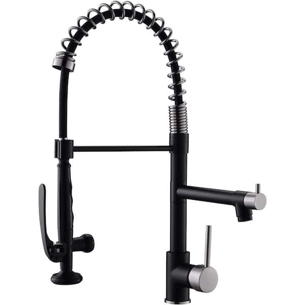 Commercial Kitchen Faucet Pull Down Sprayer Black and Nickel, Single Handle Kitchen Sink Faucet
