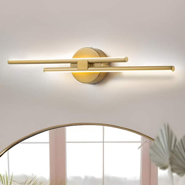 23.61 in. 2-Light Gold LED Vanity Light Bar with 3000K for Bathroom, Bedroom, Living Room
