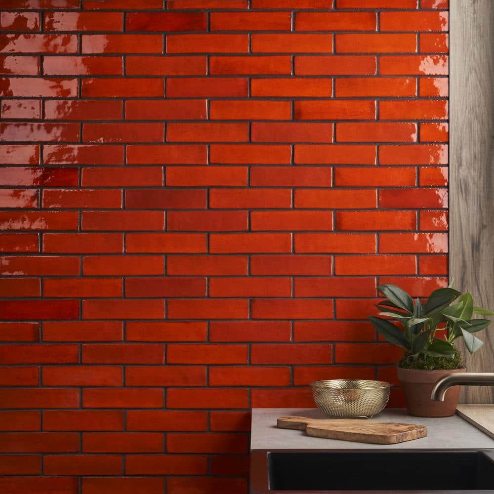 Orion 2" x 8" Glossy Orange Ceramic Subway Tile