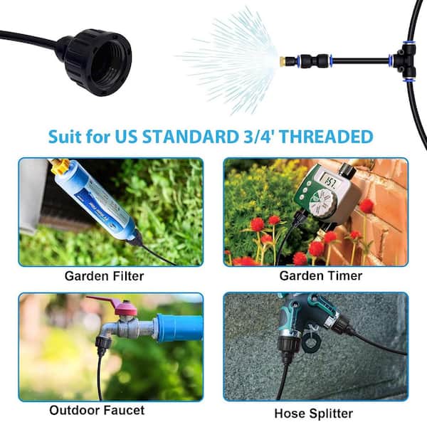 Kalolary 100ft Outdoor Misting Cooling System Kit - Includes 30 Brass Nozzles, Water Filter & All Fittings